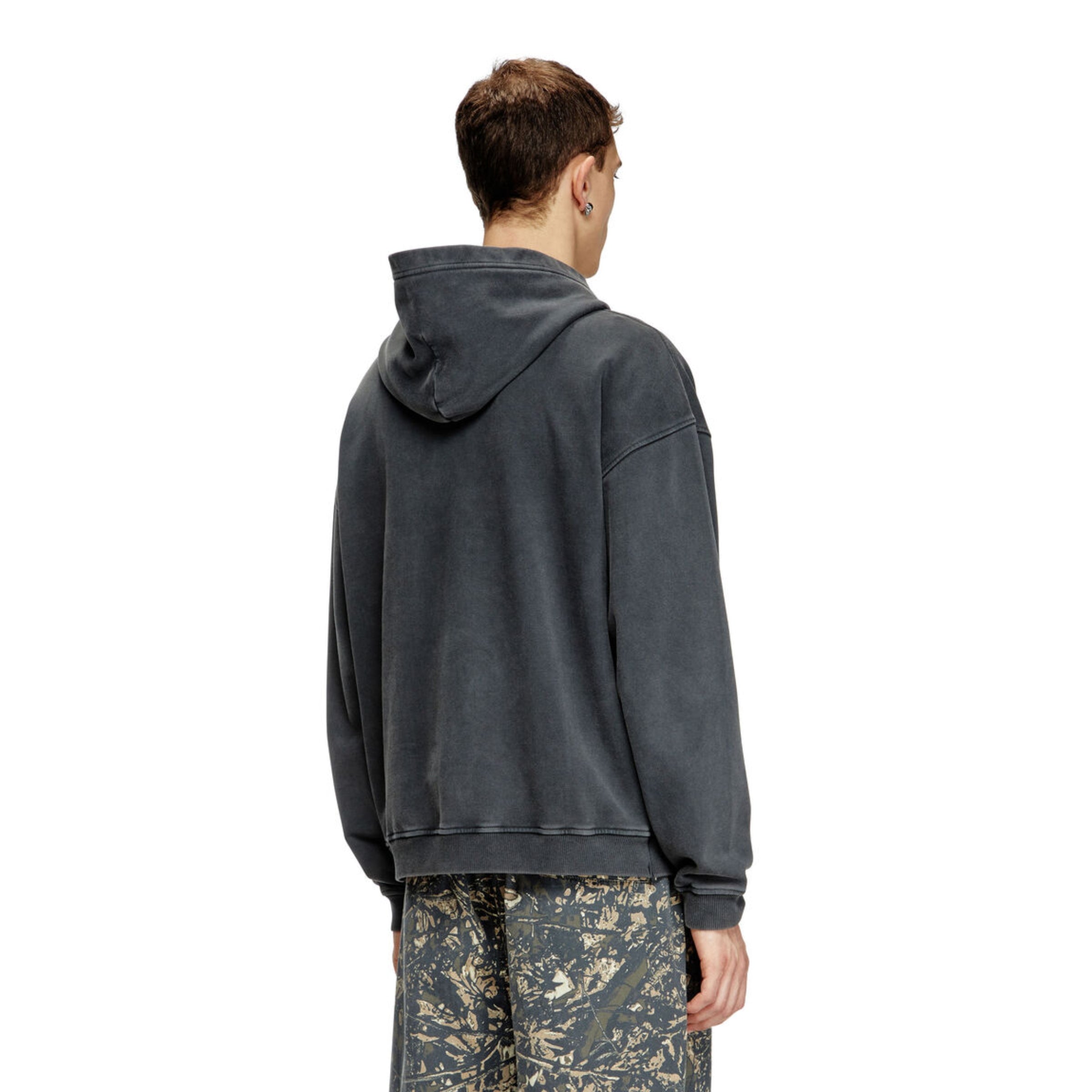 Diesel Sweatshirt Hooded Flocked Oval D Logo Black